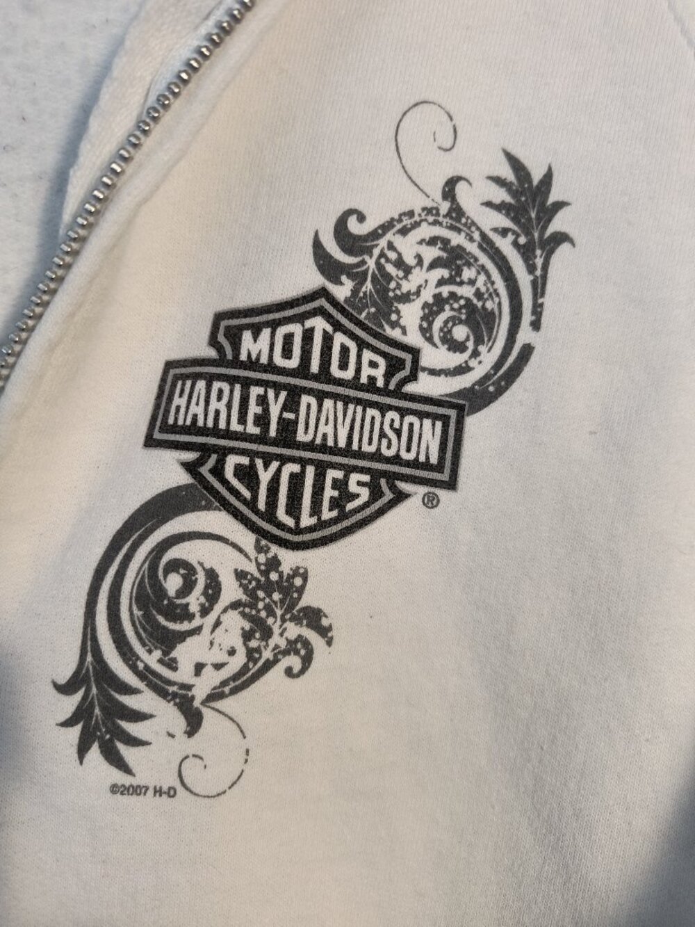 Harley Davidson Women's S White Full Zip Hoodie Blue Springs MO 2007 Sweatshirt - Picture 3 of 8